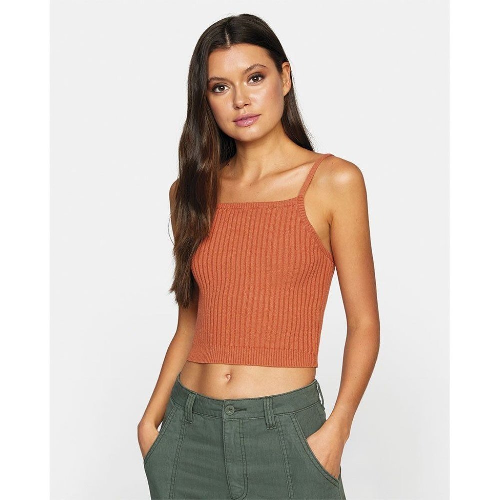 RVCA‎ Rust Orange Charmed Tank Rib Knit Crop Top Size Medium